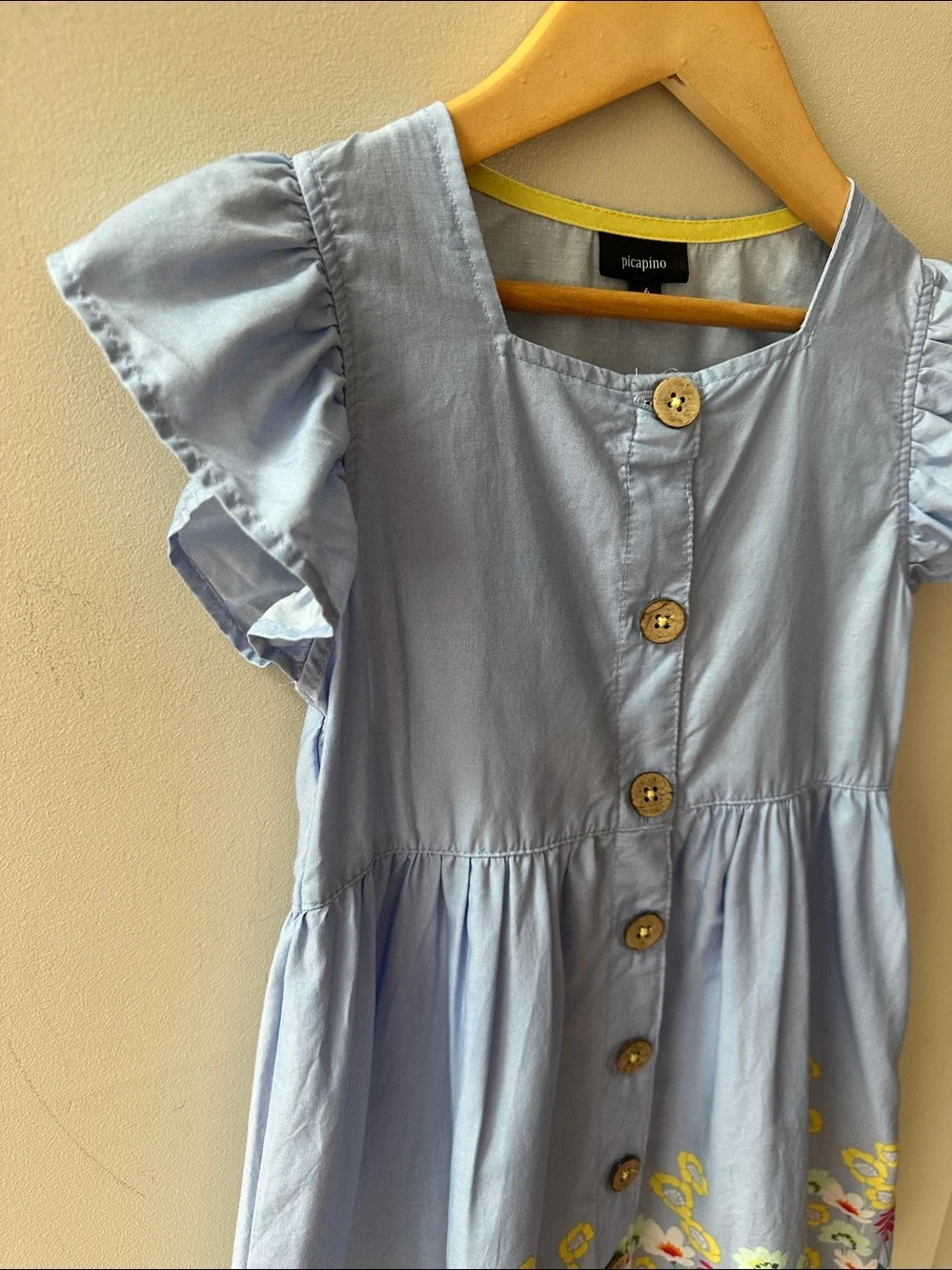 Picapino Blue Floral Button Lightweight Cap Sleeve Dress Size 6